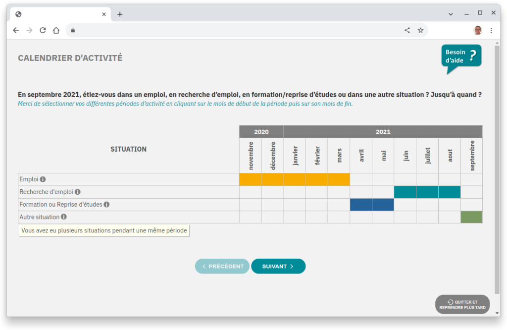 questionnaire calendrier