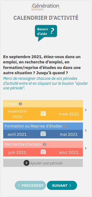 questionnaire calendrier mobile